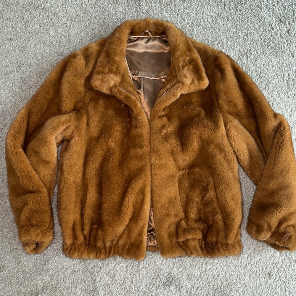 Men Cognac Brown Real Mink Fur Coat